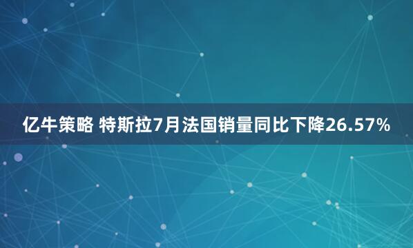 亿牛策略 特斯拉7月法国销量同比下降26.57%