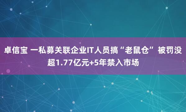 卓信宝 一私募关联企业IT人员搞“老鼠仓” 被罚没超1.77亿元+5年禁入市场